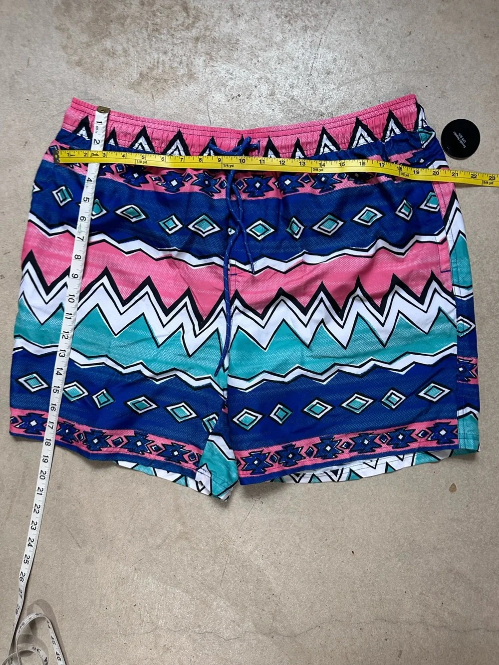 NWT Men’s Swim Trunks LG 36-38 Blue Pink Aztec Print Mesh Lined No Boundaries